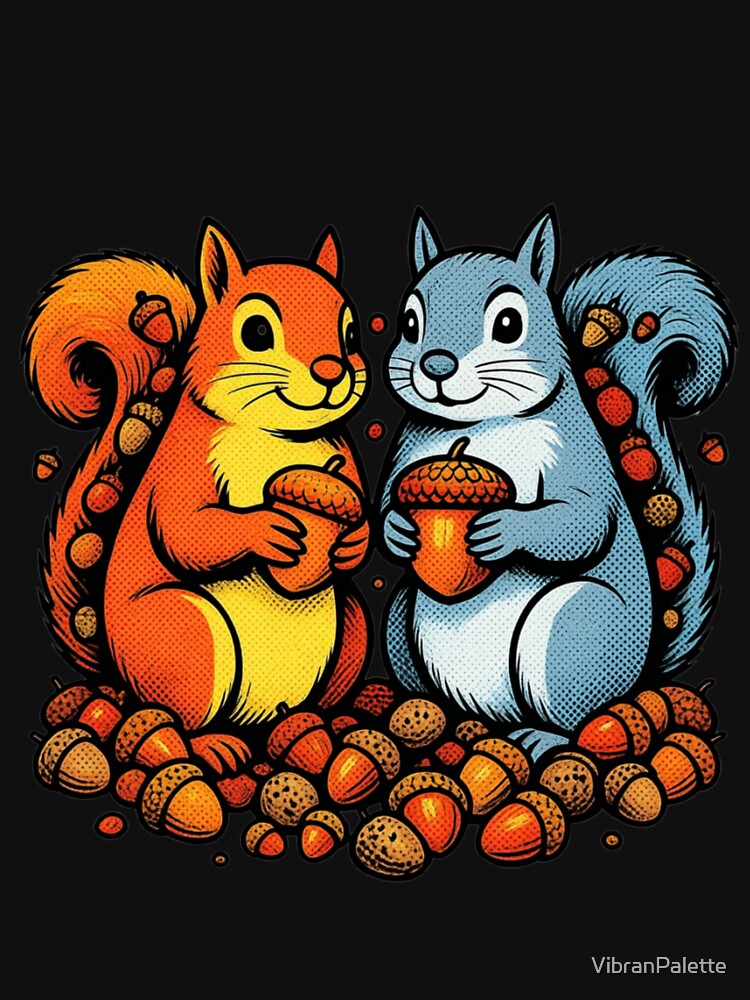 Retro Comic Style Squirrels with Acorns - Pop Art Animal Illustration by VibranPalette