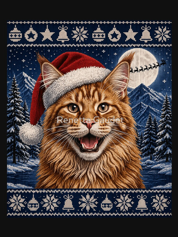 Maine Coon Cat Santa Ugly Christmas by RenettaFunky