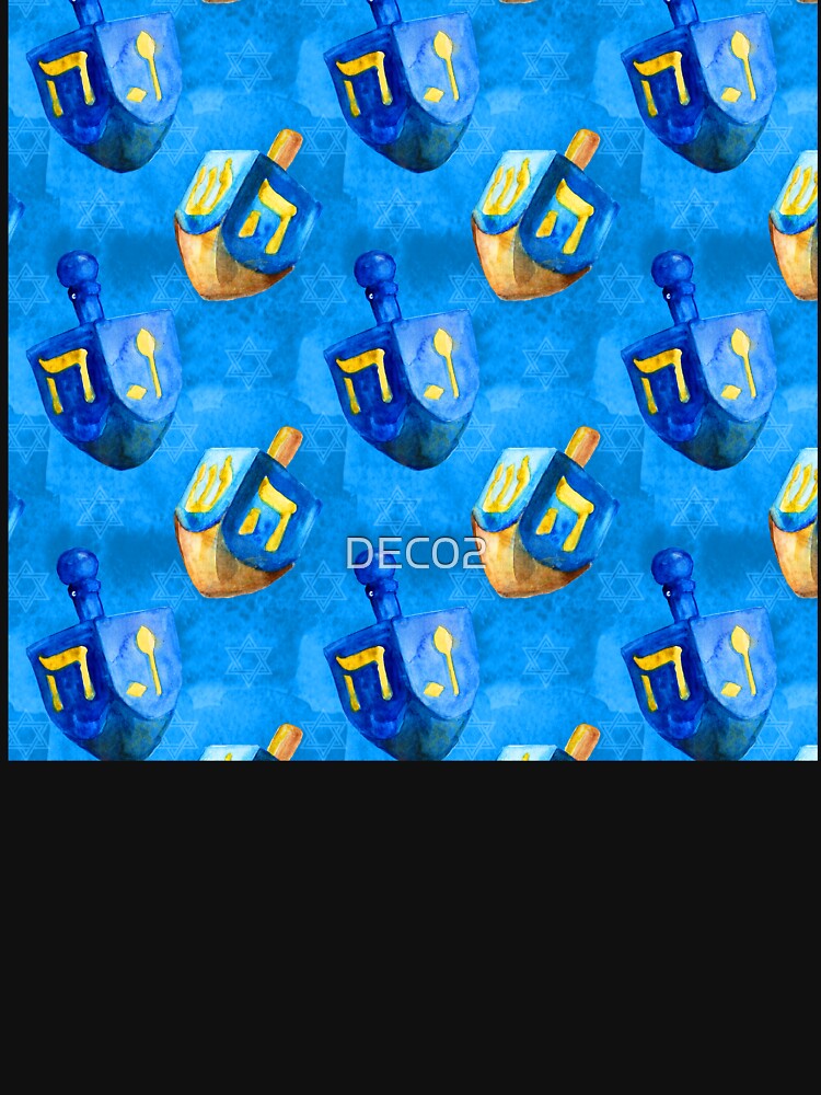 Hanukkah Dreidels Holiday Pattern in Blue and Gold by DEC02