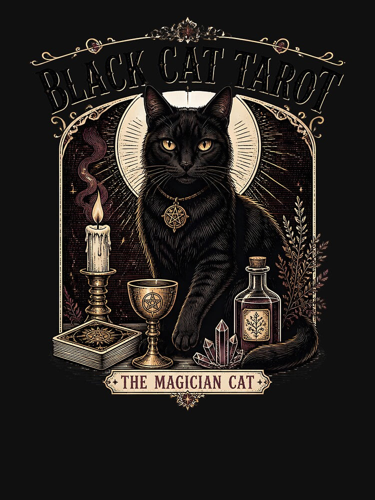 BLACK CAT TAROT The Magician Cat Halloween Gothic Engraving by RoyesButler