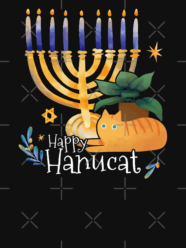 Happy Hanucat, Watercolor Cat Art Hanukkah Cat design by Merchking1