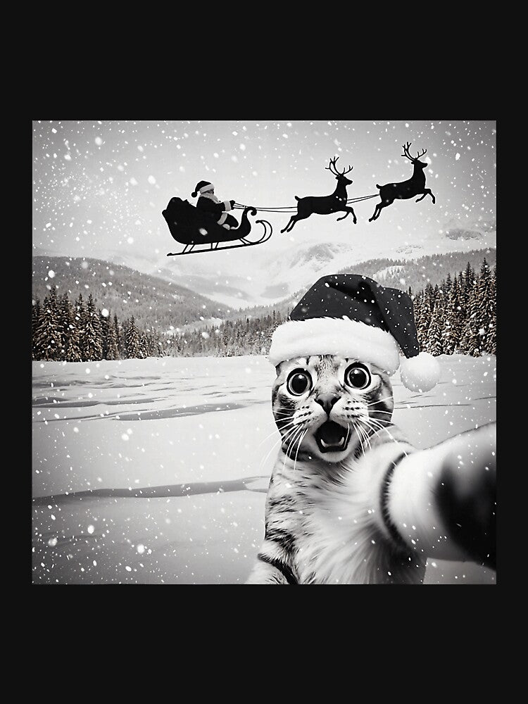Cute Funny Cat Selfie with Santa Sleigh Christmas Winter by nryum