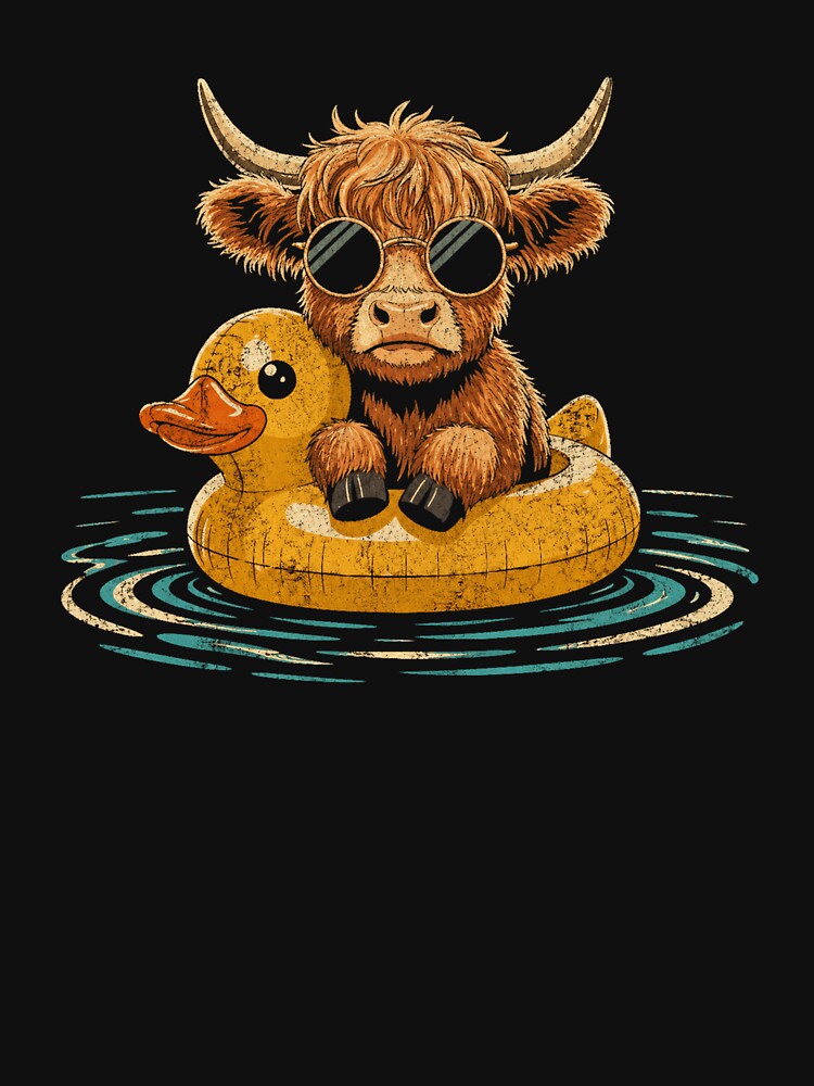 Retro Highland Cow Duck Float Summer Pool Animal by Moizento