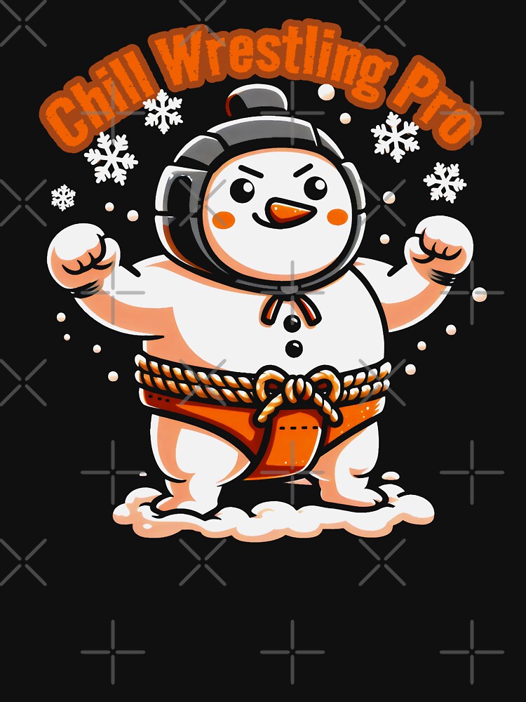 Chill Wrestling Pro Snowman in Black Helmet and Orange Sumo Belt with Snowflakes by SplashTastic