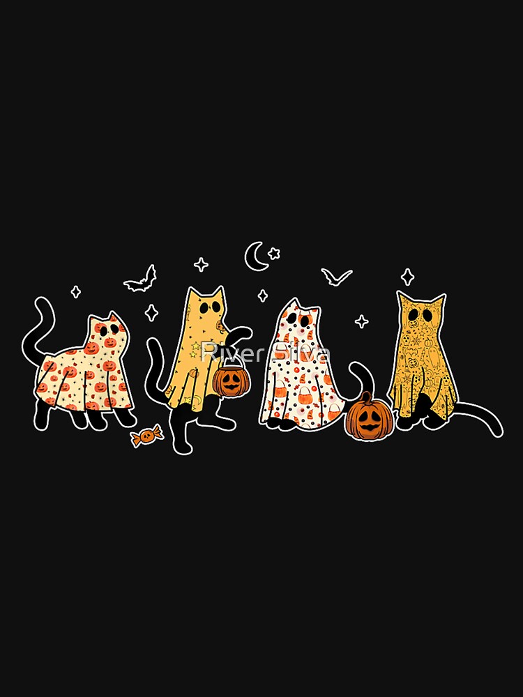 Cute Black Cats in Ghost Costume Women and Men Halloween by River Silva