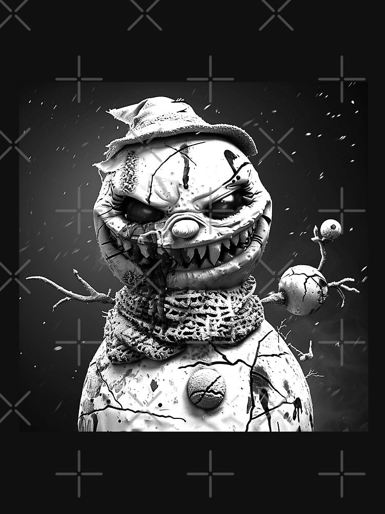 Evil Snowman with Sharp Teeth – Creepy Winter Horror Art by inkoutninja