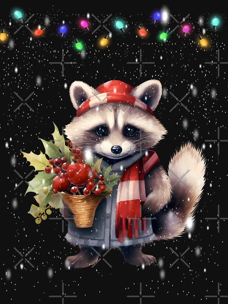 Christmas Raccoon Tree Lights snow grapes by Smix Pixels