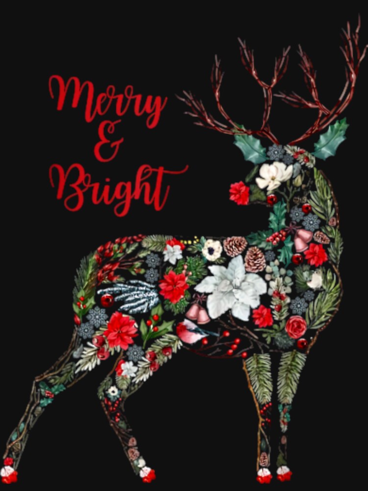 Merry and Bright - Botanical Christmas Reindeer Holiday by HolmesMillie1