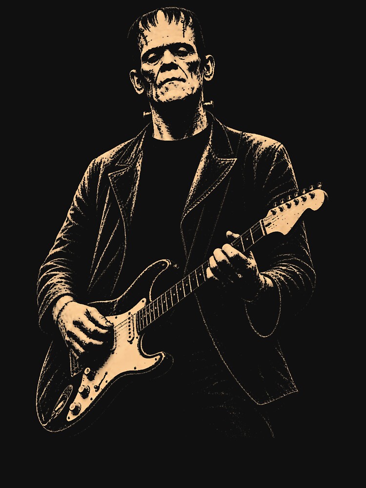 Vintage Frankenstein Playing Guitar Halloween Frankenstein by RealestInternet