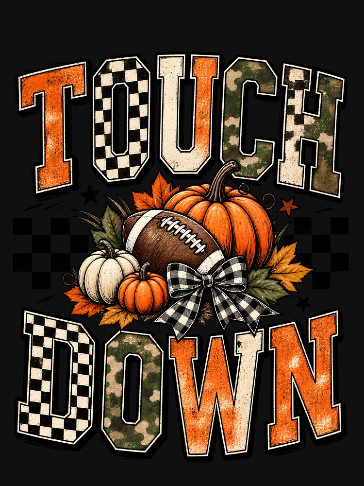 Touchdown Fall - Pumpkin Football Checkered Camo Fall Season Design by Lozarux