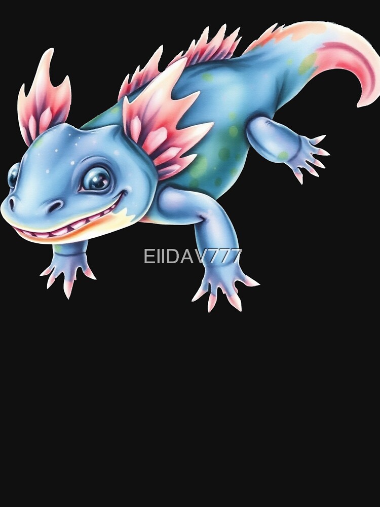 Playful Blue Axolotl Watercolor Art, Smiling Pink-Gilled Amphibian Illustration Print by EllDAV777