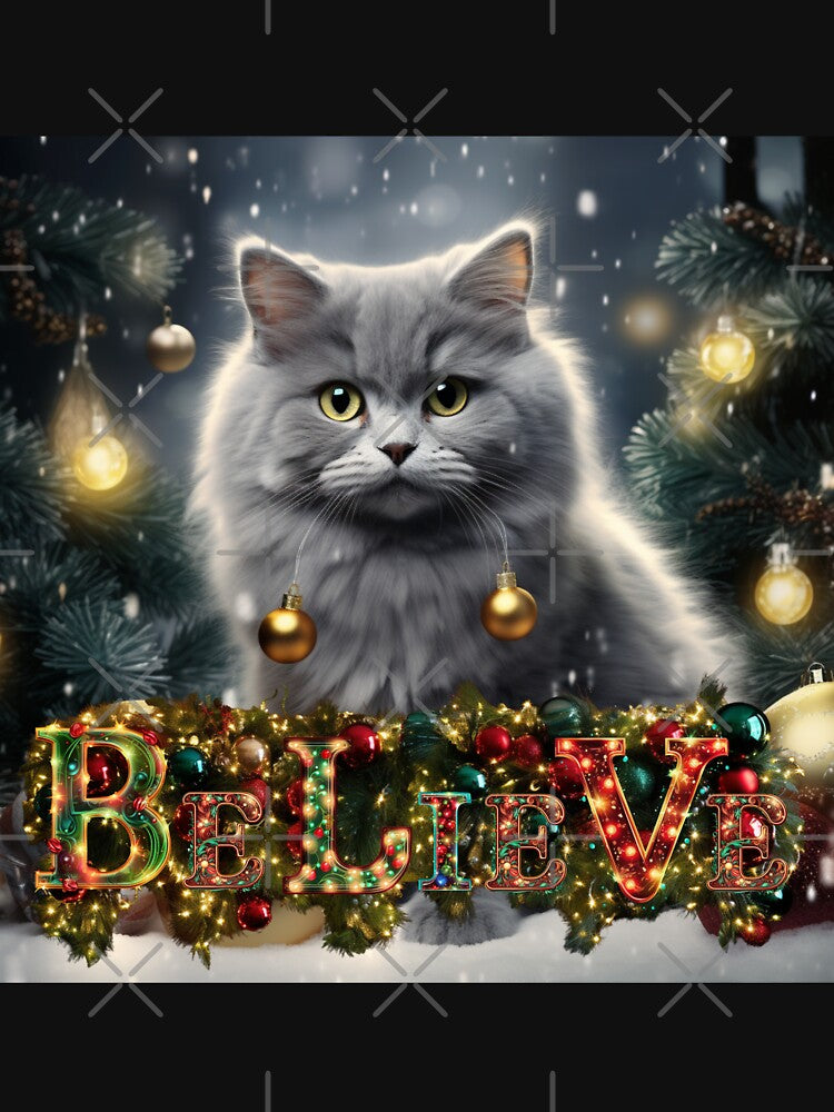 Meowy Christmas: Christmas Gray Cat by Fantasy Masterpiece