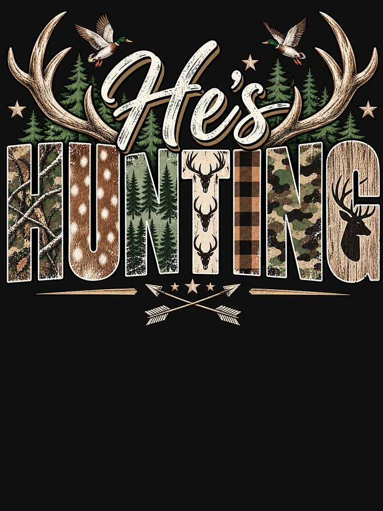 Preppy He's Hunting Camo Western, Retro Hunting Wife, Distressed Cowboy Style, Cute Camouflage Outdoorsman Gift by Cchotlan
