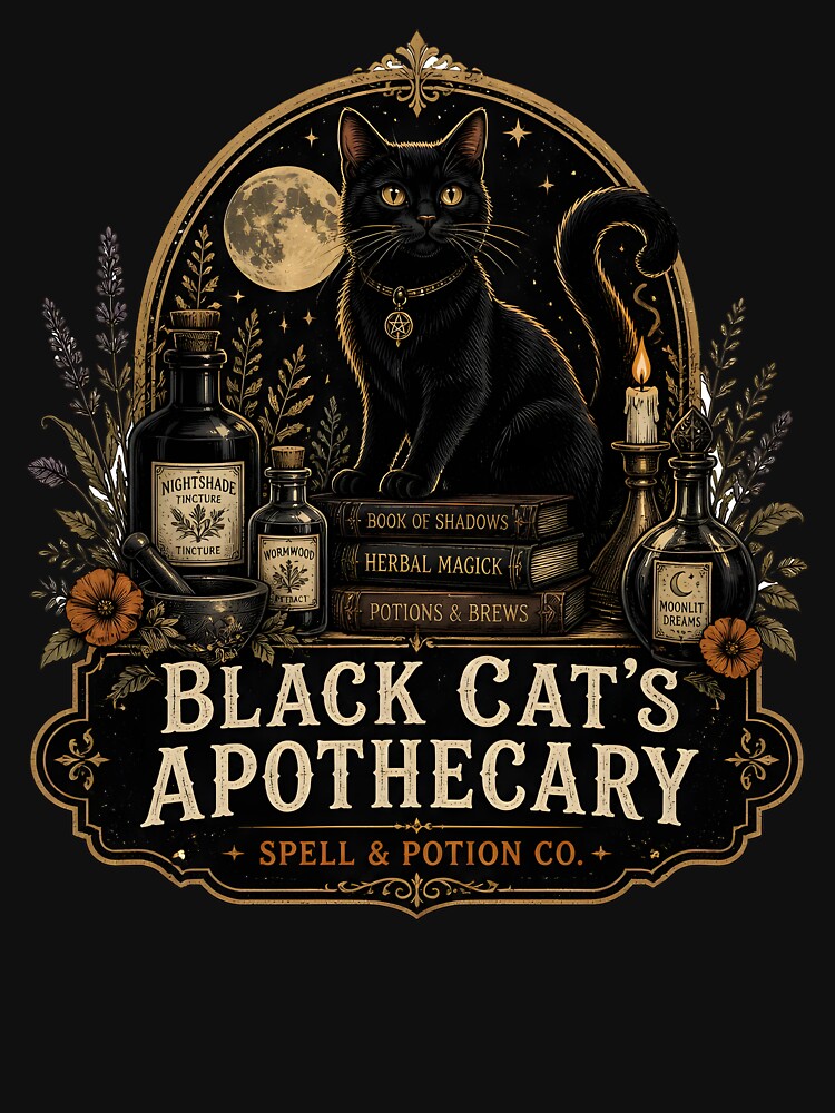 Black Cat's Apothecary Spell & Potion Co. Halloween Vintage Apothecary Label by RoyesButler