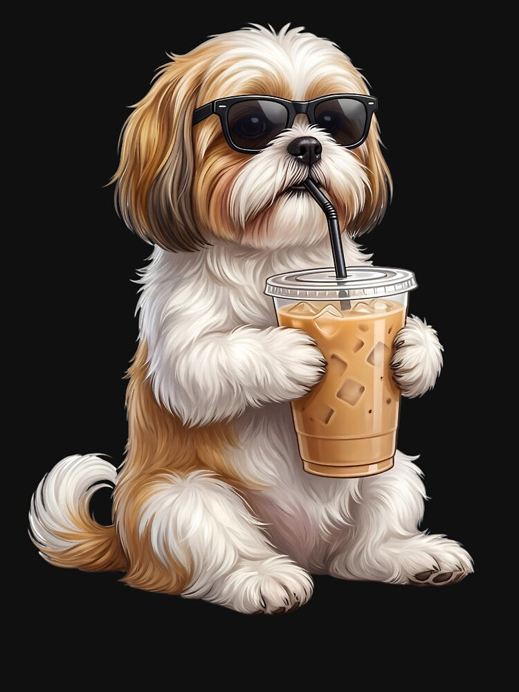 Funny Shih Tzu Drinking Iced Coffee Meme Dog Lover by TerryConnells