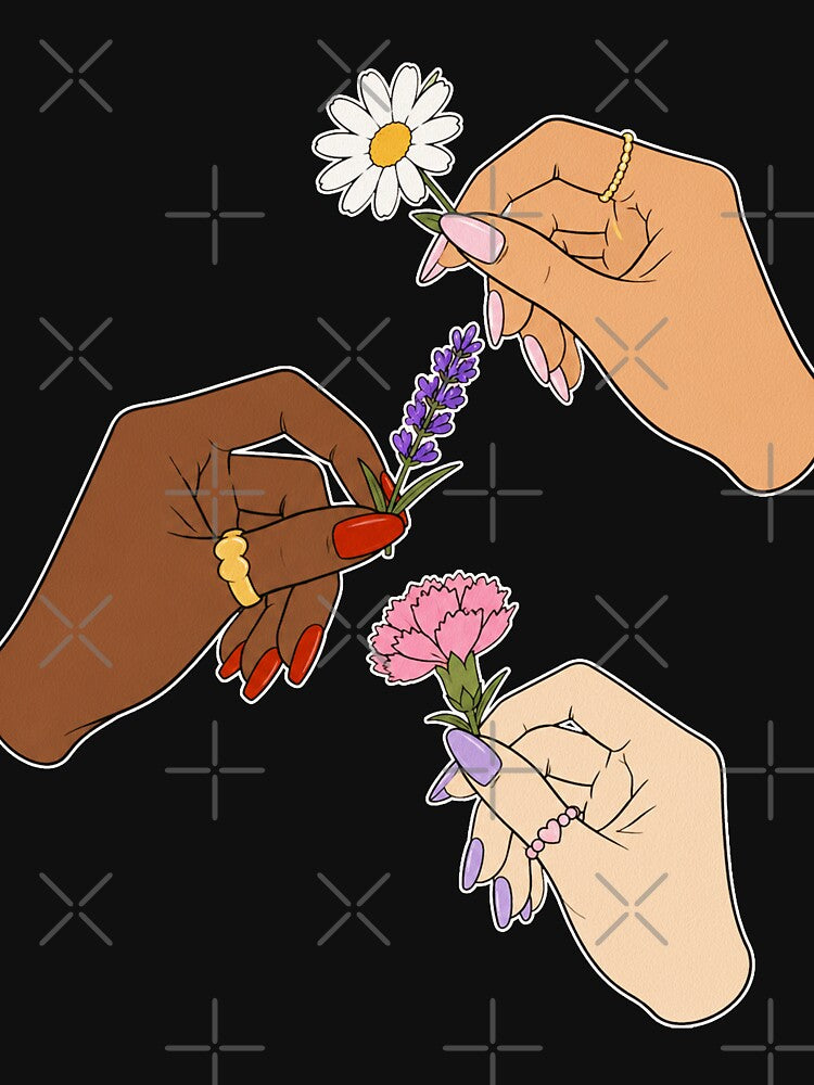 Hands Sharing Flowers Diverse Skin Tones Illustration by DjFreeq