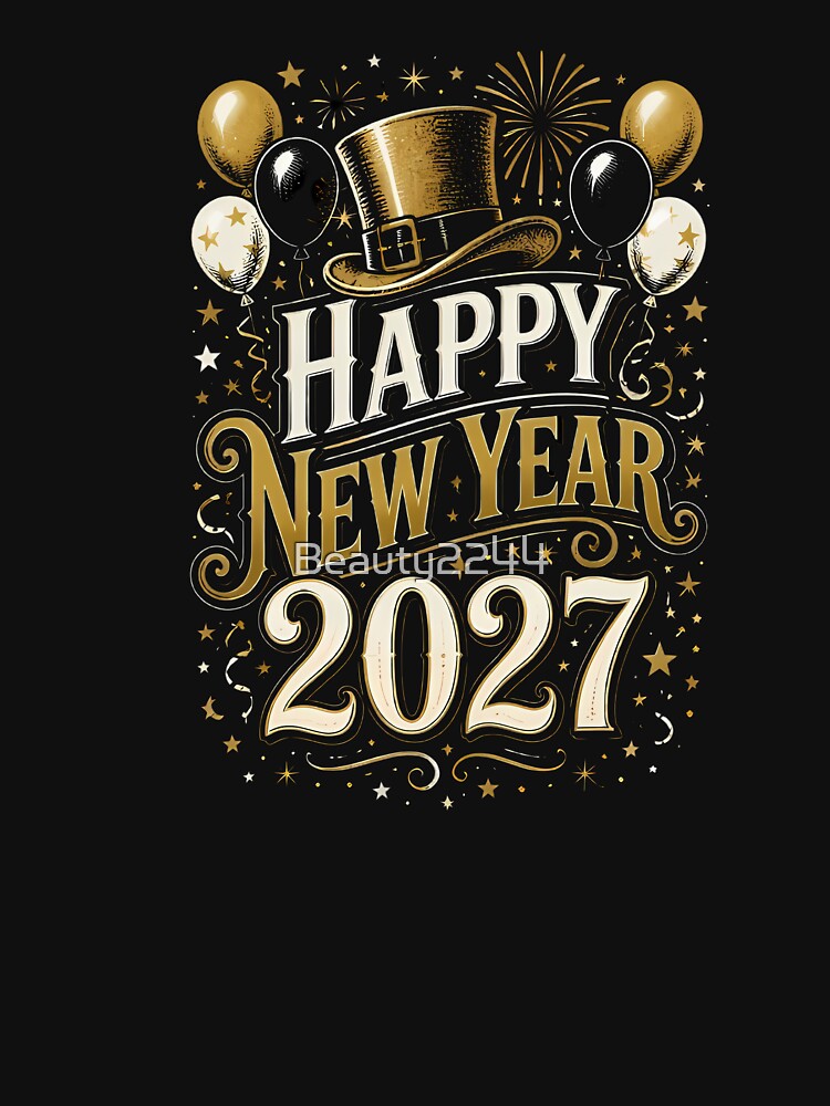 Happy New Year 2027 Vintage Gold Celebration T-Shirt | Festive Party Design by Beauty2244