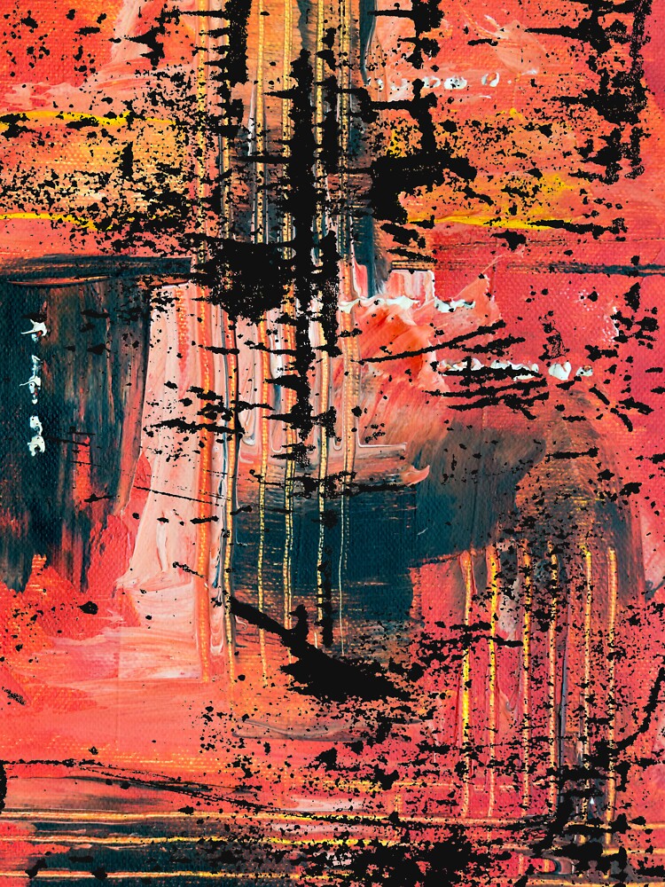 distressed t-shirt with red abstract painting by SocialStreet