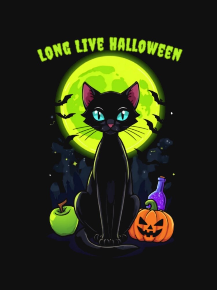 Long Live Halloween Black Cat Green Moon by alvablakefg