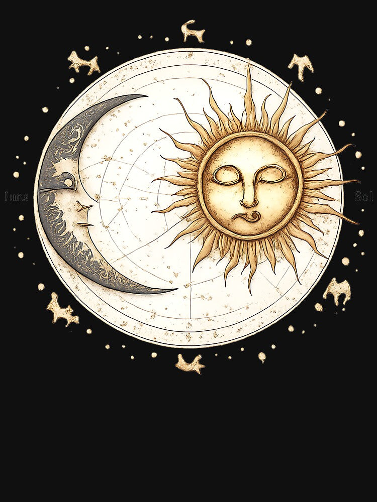 Sun and Moon Vintage Celestial Star Map Astronomy Art by BumbleBloom7