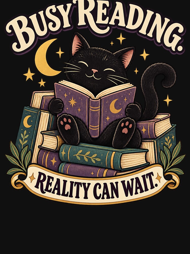 Busy Reading Reality Can Wait – Black Cat Book Lover by Good Mood Foundry
