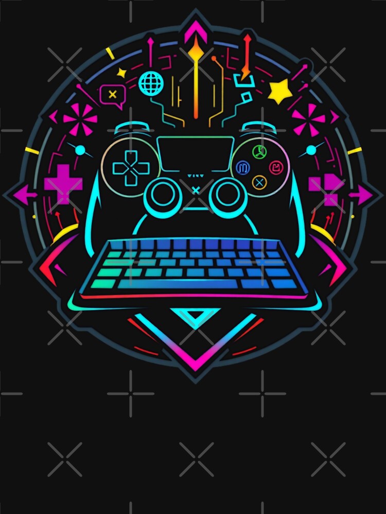 Vibrant Gaming Controller and Keyboard Icon with Neon Elements by Cloud-Riders