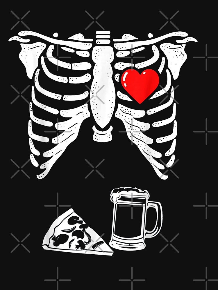 Dad Skeleton Halloween Beer Pizza Funny Pregnancy Couple Men by HumbleShirt