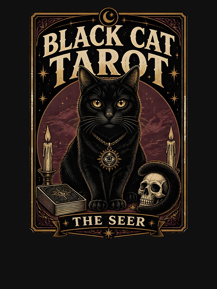 BLACK CAT TAROT The Seer Halloween Vintage Screen Print by RoyesButler