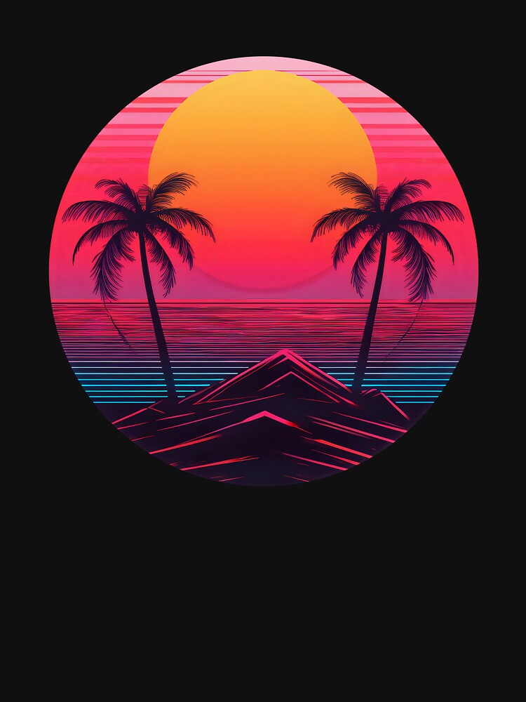 Retro vintage sunset over palm island synthwave style by analogsandpixel