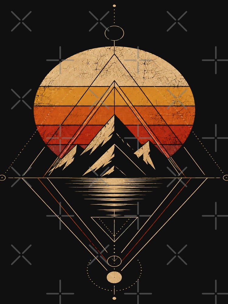 Geometric Mountain Sunset – Sacred Geometry Vintage Nature Retro Landscape T-Shirt by NAJURE