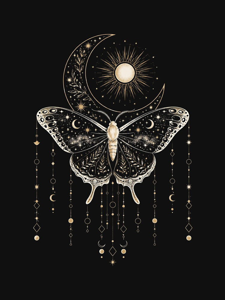Celestial Luna Moth | Mystical Moon & Sun Gothic Boho Nature Design by MonaRose_Art
