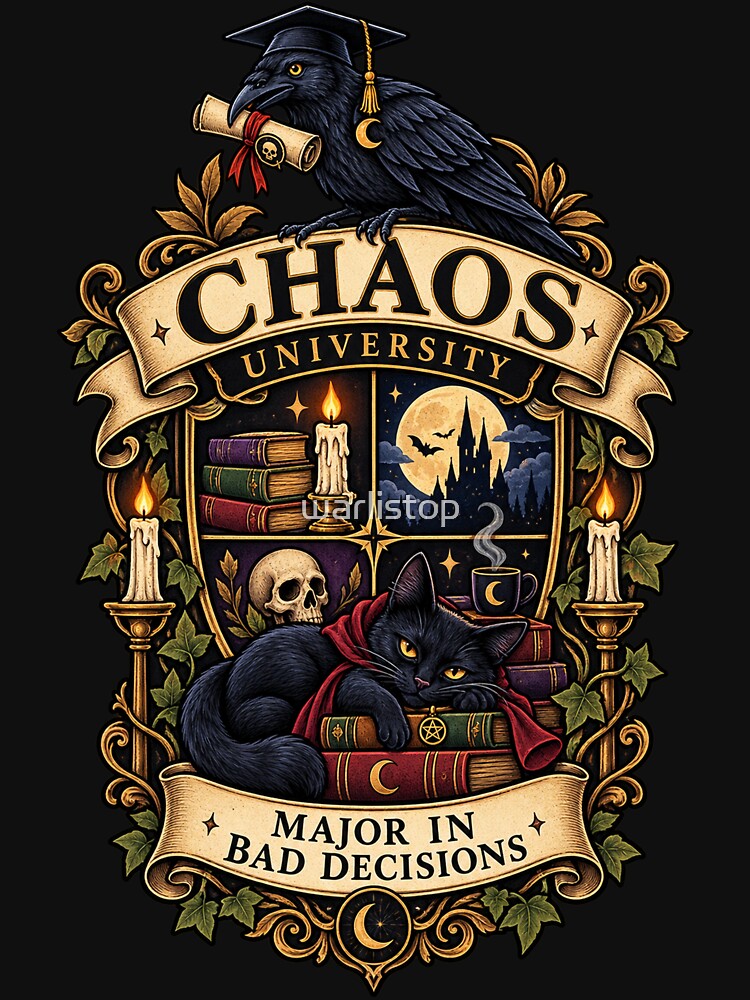 Chaos University | Major in Bad Decisions | Dark Academia Gothic College Crest by warlistop