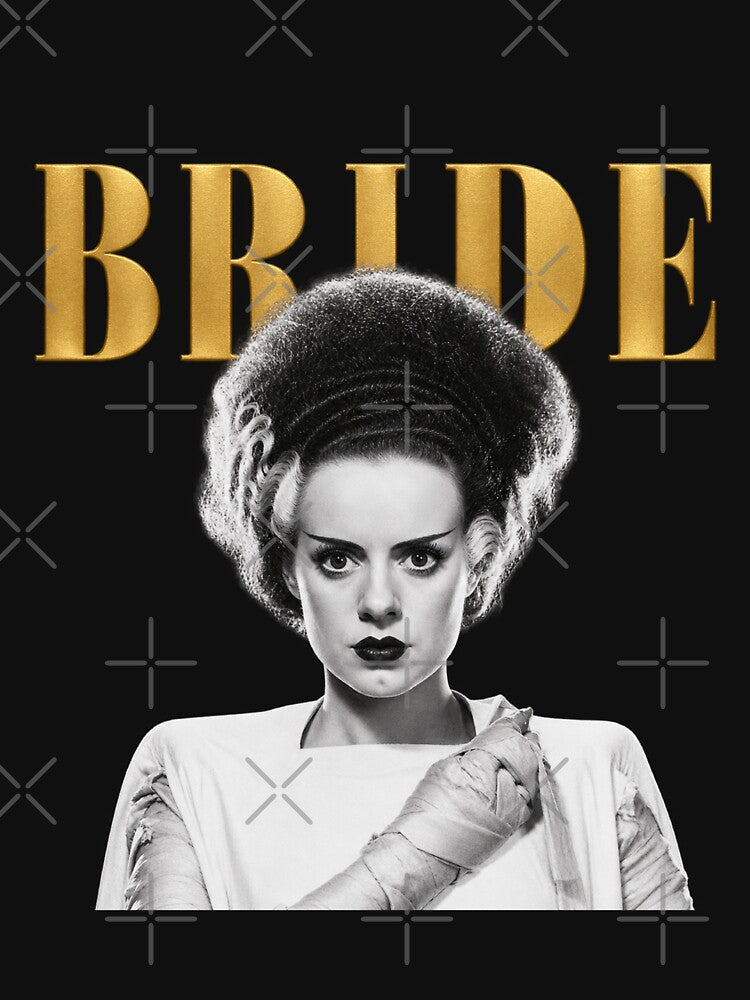 Bride Of Frankenstein 90s Bootleg Design, Gothic Horror Movie, Gold Magazine Cover by SpookyShadesLab