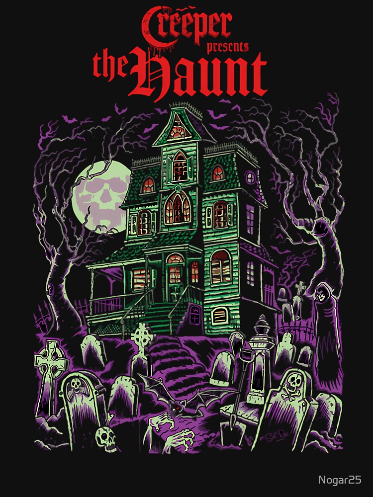 Haunted Green House On Hill Surrounded By Graveyard And Full Moon by Nogar25