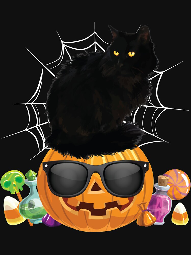 Black Cat Halloween Pumpkin Jack O Lantern Sweat by LaThresRice