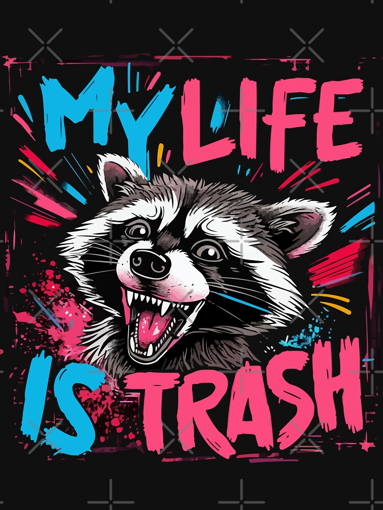 Urban Raccoon Graffiti Art - 'My Life is Trash' Pink & Blue Design by Shirtlify
