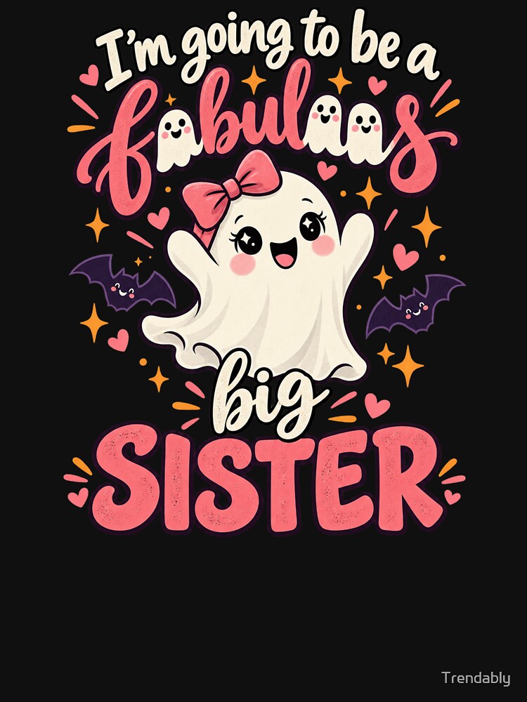 Faboolous Big Sister Halloween Announcement Cute T-Shirt – Big Sister Gift, Halloween Sibling Graphic Tee by Trendably