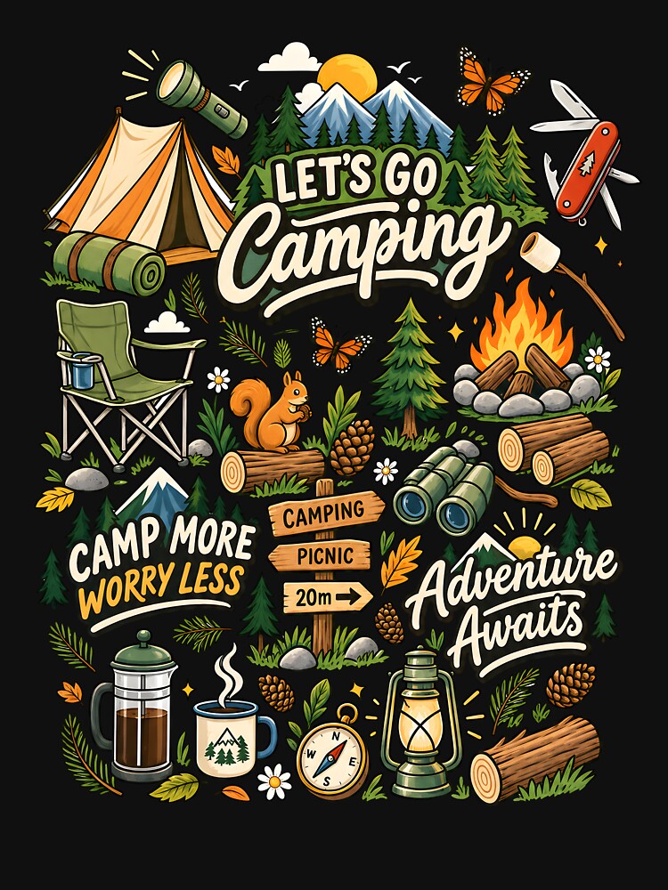 Let's Go Camping Camp More Worry Less Adventure Awaits Tent Campfire Outdoor Camping by MarlaMaloneShop