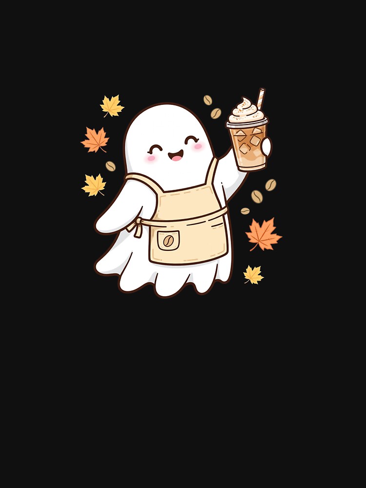 Cute Ghost Barista Iced Pumpkin Spice Latte - Autumn by Aisha Reda