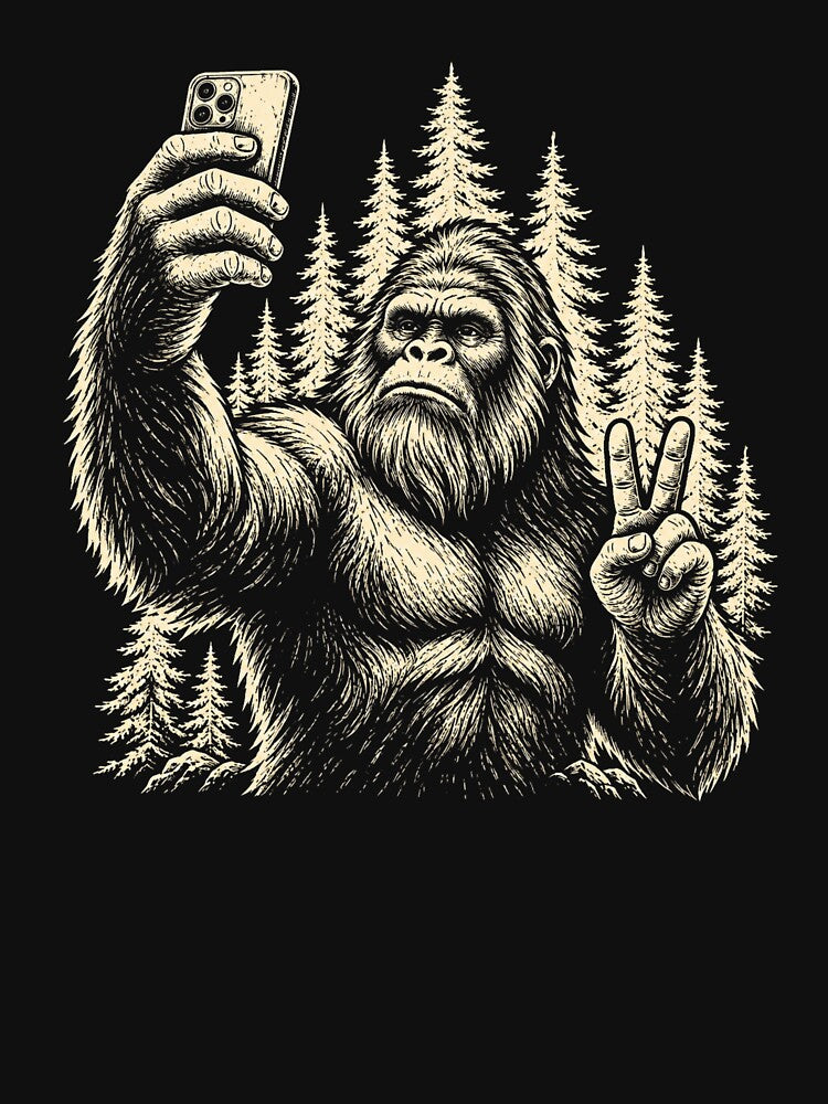 Funny Bigfoot Taking Selfie With Peace Sign by Moizento