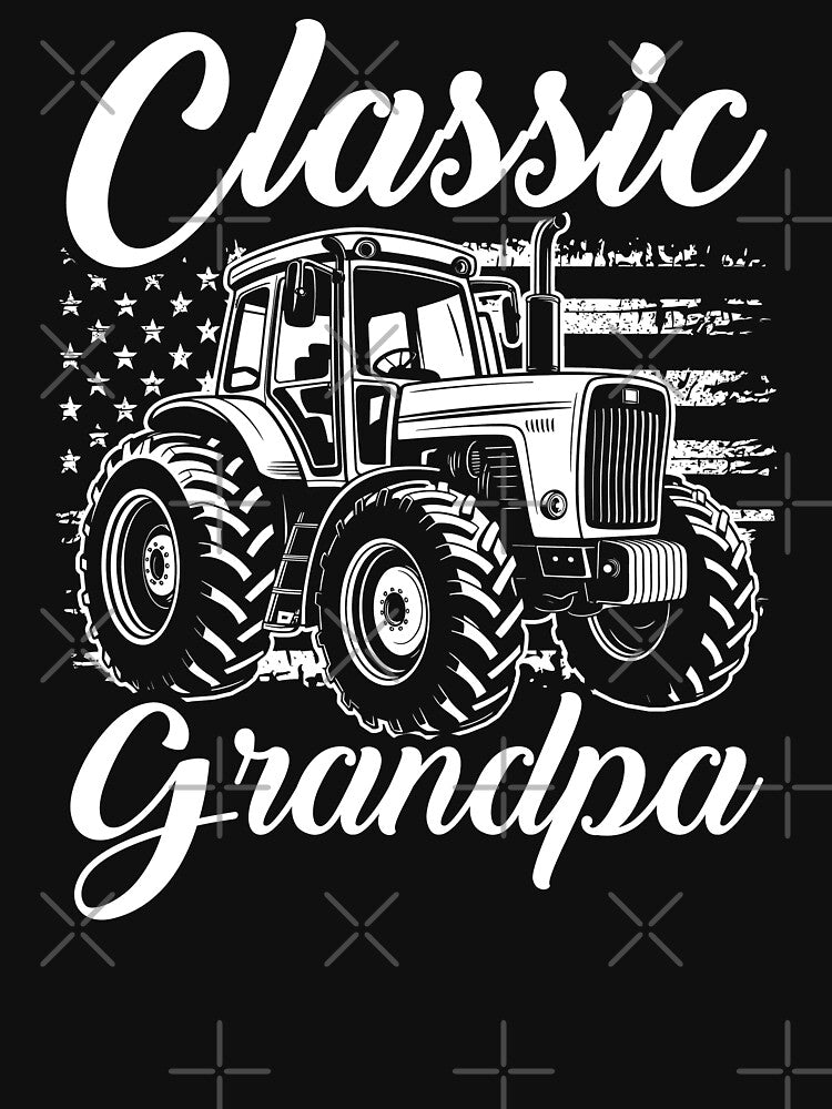 Classic Grandpa Vintage Tractor Distressed American Flag by Dmetalx Art Apparel
