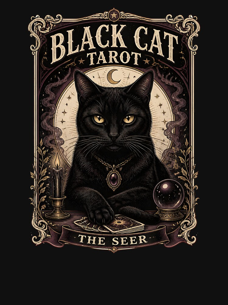 BLACK CAT TAROT The Seer Halloween Gothic Engraving by RoyesButler