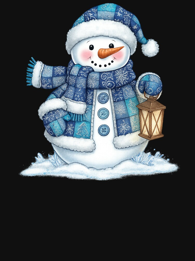 Cozy Blue Snowman – Cute Winter Christmas Illustration by hn79