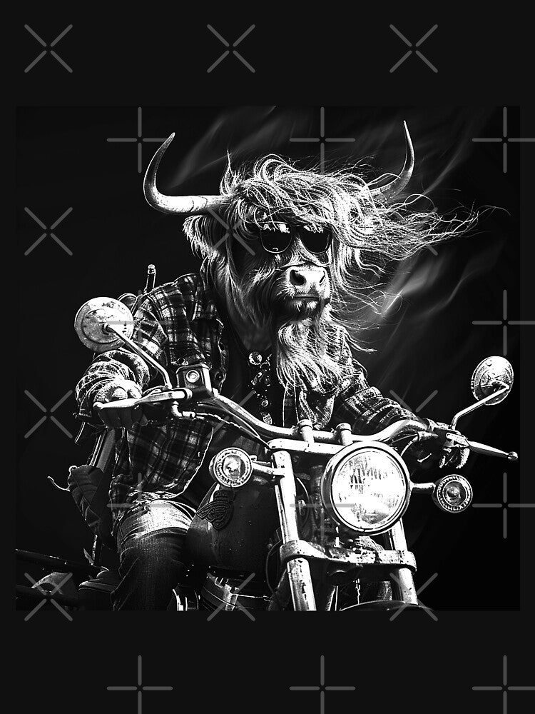 Cool Highland Cow Biker | Funny Motorcycle Riding Scottish Highland Cow Illustration by inkoutninja