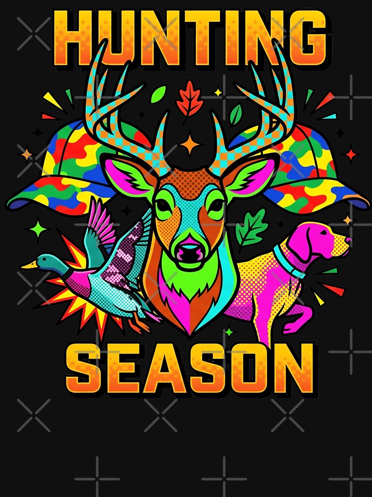 Hunting Season Colorful Deer Duck Dog Retro Wildlife Design by ArcaneArtistry
