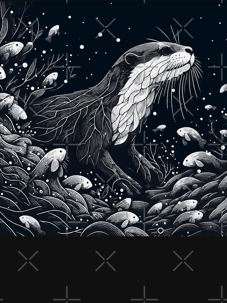 Monochromatic Outline Otter Swimming Underwater World by TomFrontierArt