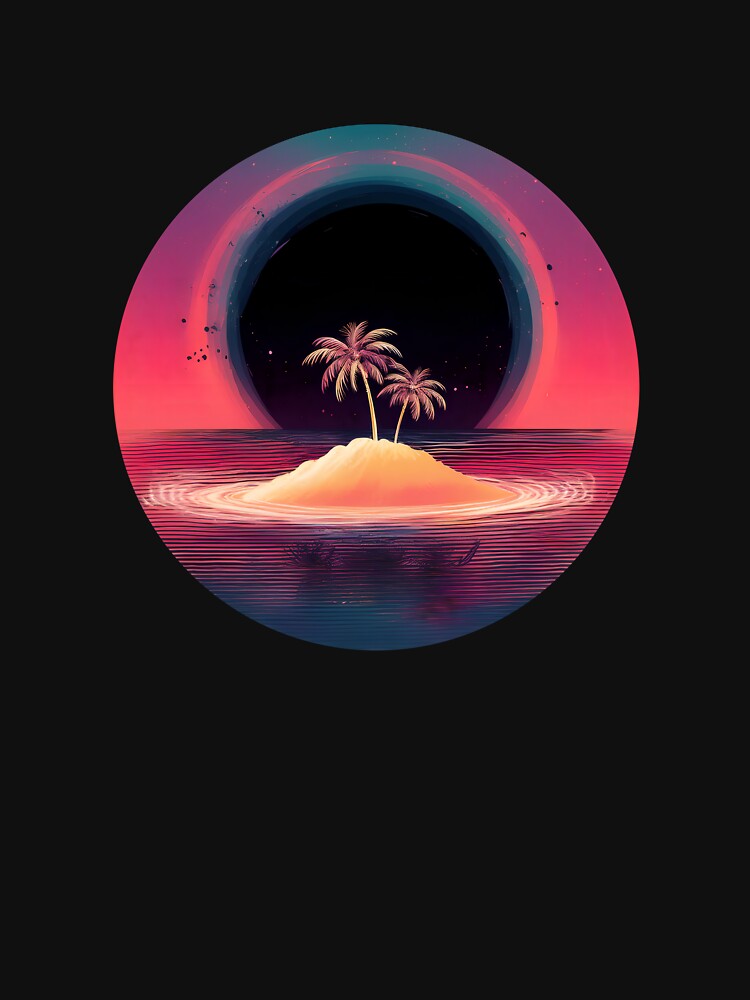 Black hole surreal retro sunset over palm island by analogsandpixel