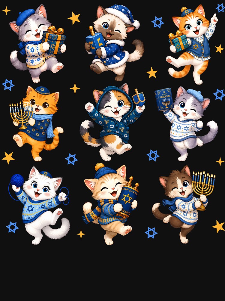Cute Hanukkah Cats Menorah Dreidel Jewish Holiday Kittens by varin-studio