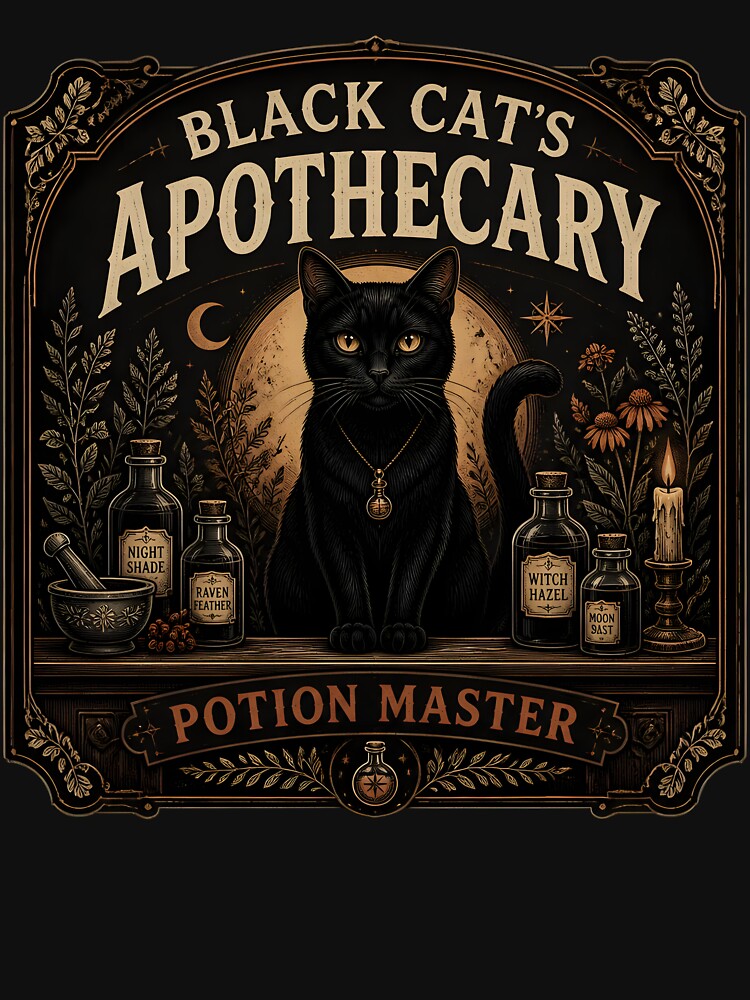 Black Cat's Apothecary Potion Master Halloween Vintage Apothecary Label by RoyesButler