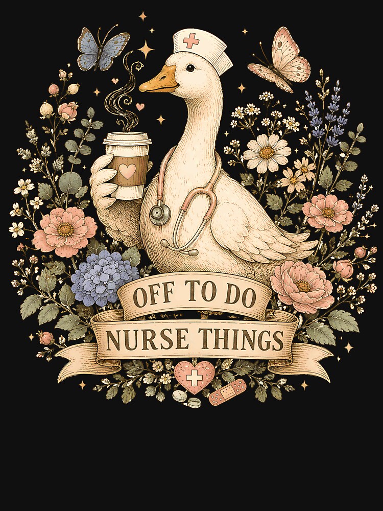 Off To Do Nurse Things – Cute Goose Nurse Coffee Floral Design by PosiMCreations